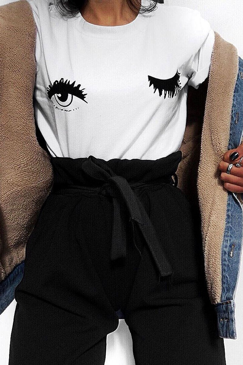 Black Paper Bag Tie Waist Cigarette Trousers - Karmen-Trousers