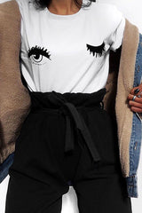 Black Paper Bag Tie Waist Cigarette Trousers - Karmen-Trousers