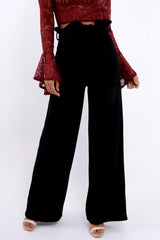 Black Paper Bag Tie Waist Wide Leg Trousers - Kennedy-Trousers