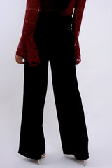 Black Paper Bag Tie Waist Wide Leg Trousers - Kennedy-Trousers