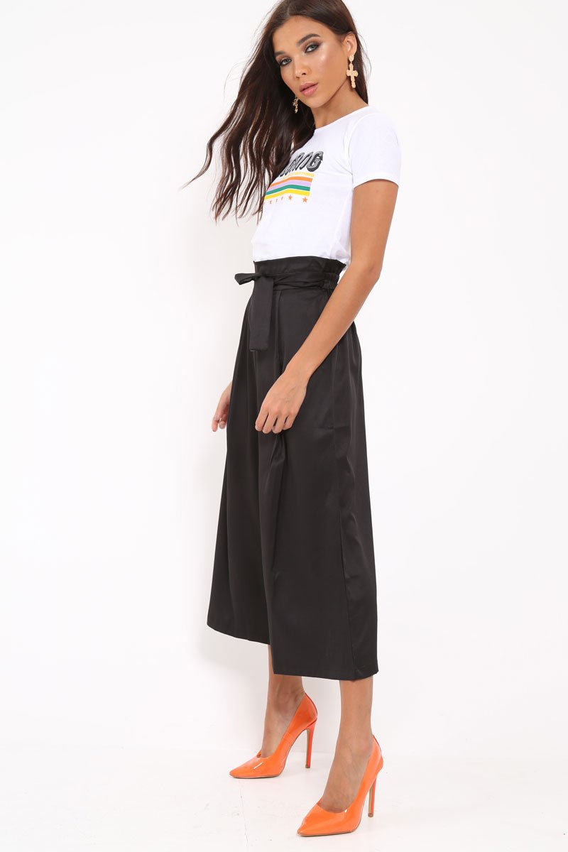 Black Paper Bag Waist Culottes - Eris-Trousers