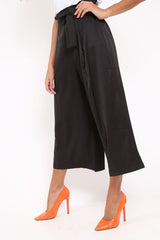Black Paper Bag Waist Culottes - Eris-Trousers