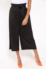 Black Paper Bag Waist Culottes - Eris-Trousers