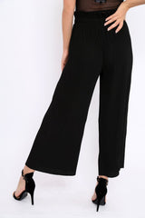 Black Paper Bag Waist Wide Legged Pleated Trousers - Louise-Trousers