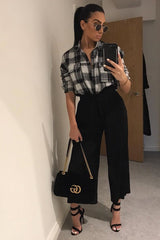 Black Paper Bag Waist Wide Legged Pleated Trousers - Louise-Trousers