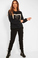 Black Paris Slogan Crew Neck Sweatshirt - Mariani-Sweatshirts