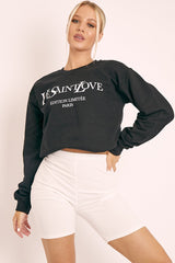 Black Parisian Slogan Front Oversized Sweatshirt - Tamy-Accessories