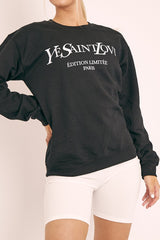 Black Parisian Slogan Front Oversized Sweatshirt - Tamy-Accessories