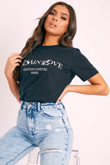 Black Parisian Slogan T-shirt - Beckie-T-shirt