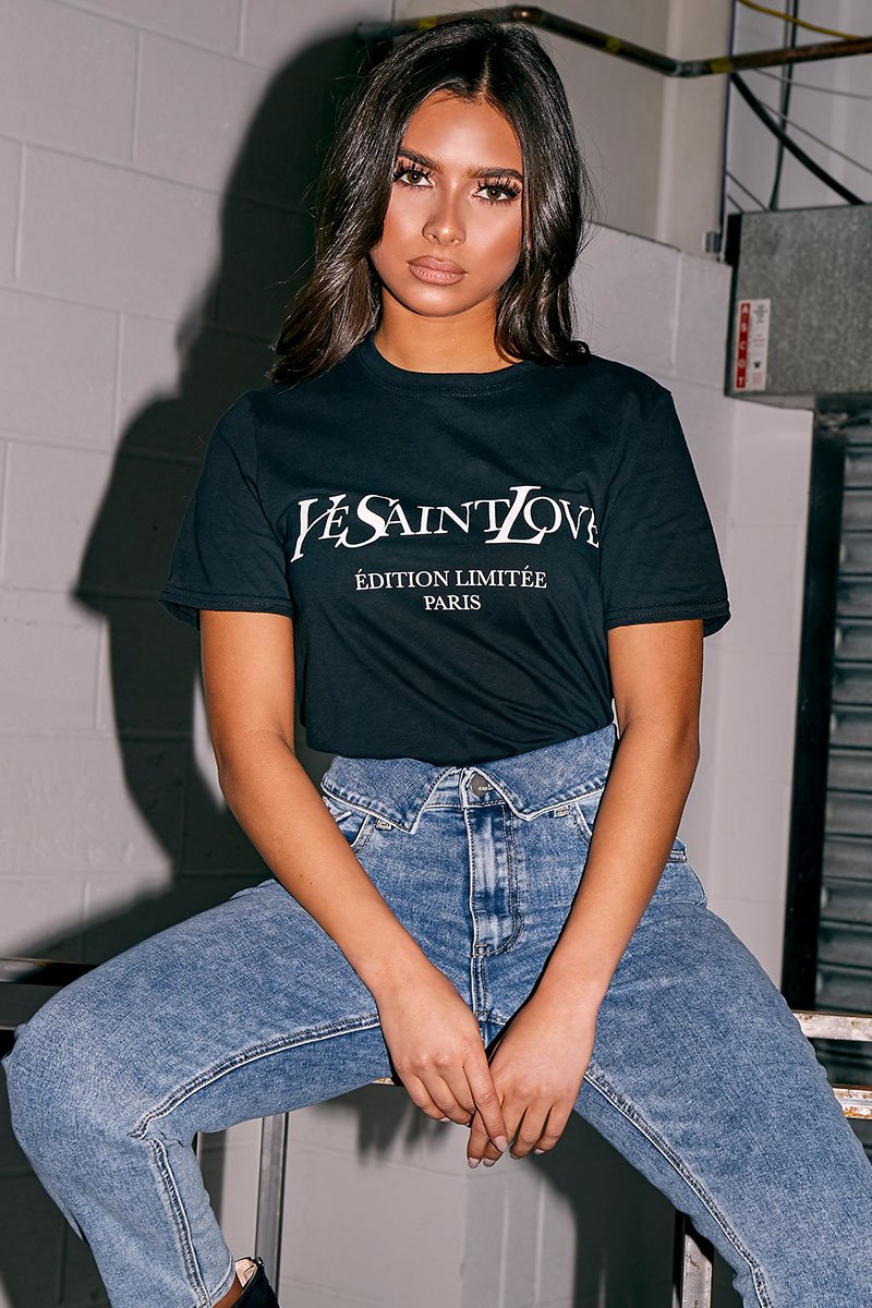 Black Parisian Slogan T-shirt - Beckie-T-shirt