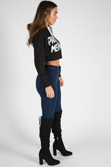 Black Part Time Mermaid Slogan Cropped Hoodie - Lora-Loungewear