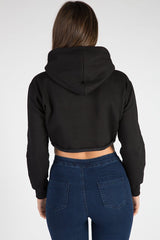 Black Part Time Mermaid Slogan Cropped Hoodie - Lora-Loungewear