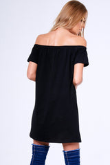 Black 'Party Girl' Graphic Print Bardot T-Shirt Dress - Lula-Dresses