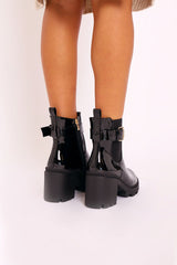 Black Patent Buckle Heeled Chelsea Boot - Damari-Boots