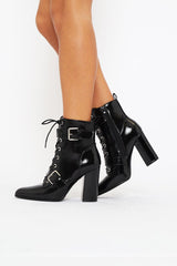 Black Patent Buckle Pointed Boots - Canyon-Boots
