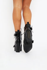 Black Patent Buckle Pointed Boots - Canyon-Boots