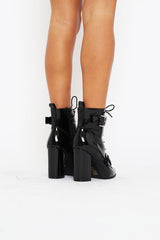Black Patent Buckle Pointed Boots - Canyon-Boots