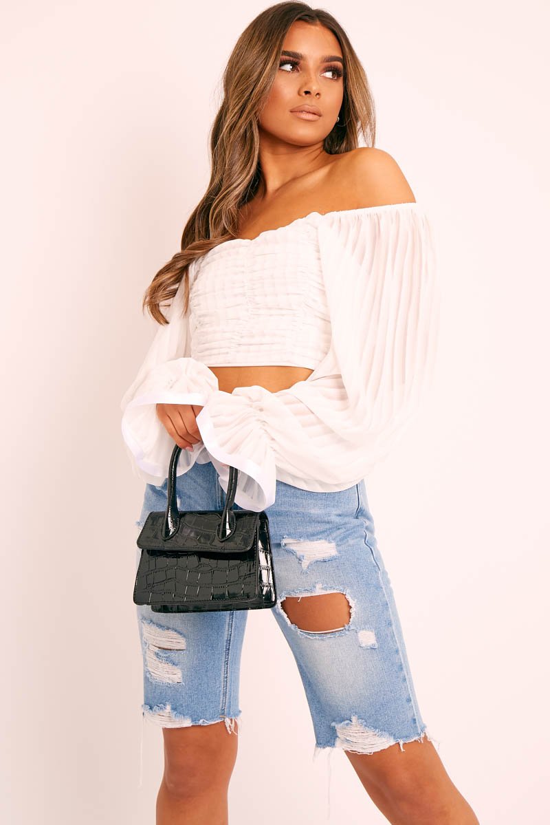 Black Patent Croc Mini Box Bag - Tynley-Bags