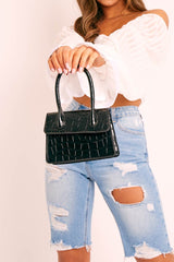 Black Patent Croc Mini Box Bag - Tynley-Bags