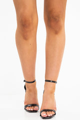 Black Patent Croc Print Thin Block Heels - Olivia-Heels