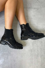 Black Patent Croc Stud Chelsea Boots - Taegan-Boots