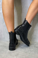 Black Patent Croc Stud Chelsea Boots - Taegan-Boots