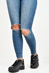 Black Patent Faux Leather Chunky Trainers - Esmi-Trainers