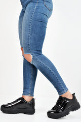 Black Patent Faux Leather Chunky Trainers - Esmi-Trainers