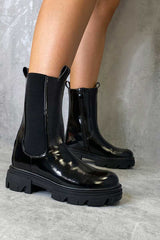 Black Patent High Chelsea Boot - Kittie-Boots