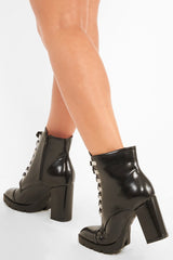 Black Patent Lace Up Heeled Boots - Jalea-Boots