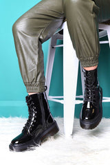 Black Patent Leather Double Sole Boots - Dakoda-Boots