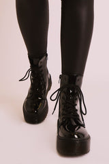 Black Patent Leather Double Sole Boots - Dakoda-Boots