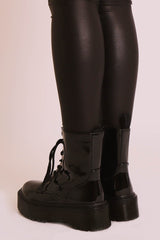 Black Patent Leather Double Sole Boots - Dakoda-Boots