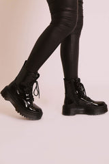 Black Patent Leather Double Sole Boots - Dakoda-Boots