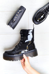 Black Patent Leather Double Sole Boots - Dakoda-Boots