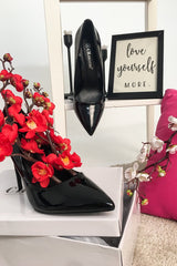 Black Patent Pointed Toe Stiletto Court Shoes - Kaedence-Heels
