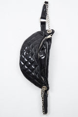 Black Patent Quilted Zip Front Bum Bag - Eldora-Bags