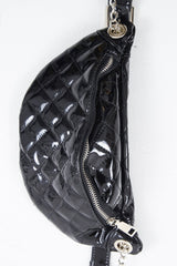 Black Patent Quilted Zip Front Bum Bag - Eldora-Bags