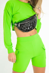 Black Patent Quilted Zip Front Bum Bag - Eldora-Bags