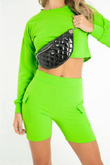 Black Patent Quilted Zip Front Bum Bag - Eldora-Bags