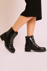 Black Patent Rhinestone Ankle Boot - Bailea-Boots