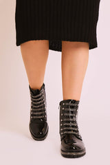 Black Patent Rhinestone Ankle Boot - Bailea-Boots