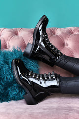 Black Patent Rhinestone Ankle Boot - Bailea-Boots