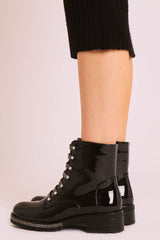 Black Patent Rhinestone Ankle Boot - Bailea-Boots