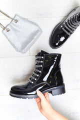 Black Patent Rhinestone Ankle Boot - Bailea-Boots
