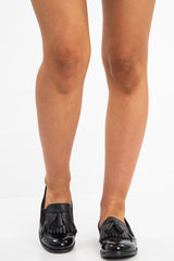 Black Patent and Croc effect Tassel Loafers - Lily-Flats