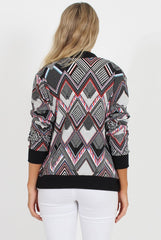 Black Patterned Bomber Jacket - Bianca-Jackets