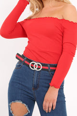 Black Peal Clasp Stripe Belt - Daryn-Belts