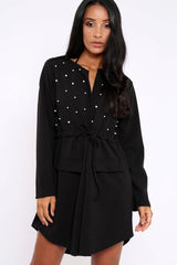 Black Pearl Detail Slouchy Jacket - Kylie-Jackets
