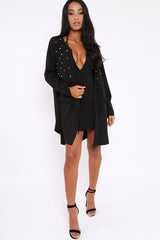 Black Pearl Detail Slouchy Jacket - Kylie-Jackets